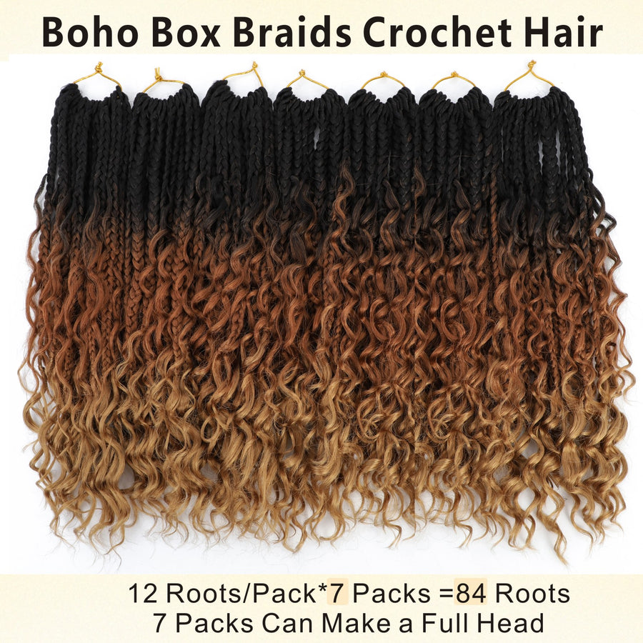 7 Pack 12/14inch Goddess Box Braids Crochet Hair Extensions Voluminous Curly Wave Ends, Natural Look Synthetic Braids for, Easy Maintenance Dreadlock-Free Hairstyle for Everyday & Special Events Bohemian Style, Realistic Texture, Protective Hairstyles
