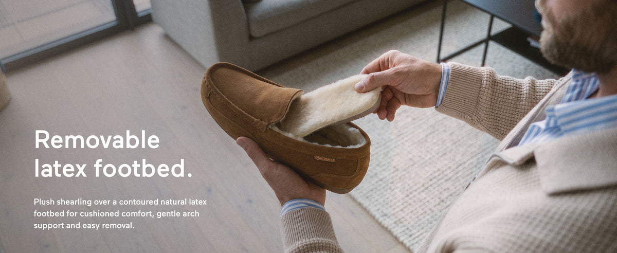 PARFEYING Men's Cozy Australian Sheepskin Suede Moccasin Slippers