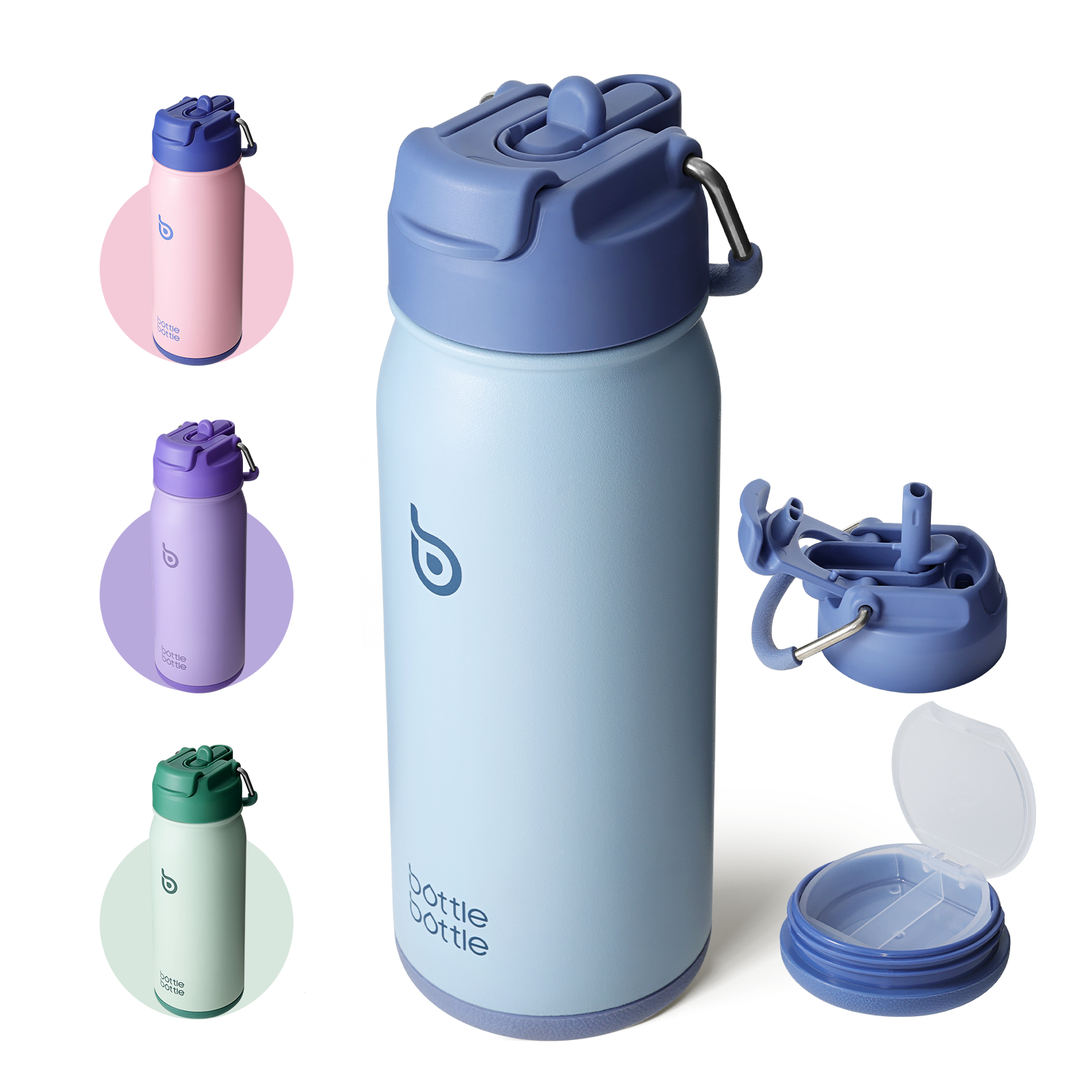 16 oz sports water bottle stainless steel insulated kids water bottle with straw and pills holder for gifts and school