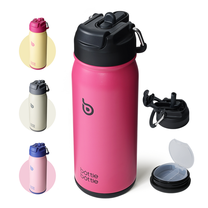 16 oz sports water bottle stainless steel insulated kids water bottle with straw and pills holder for gifts and school