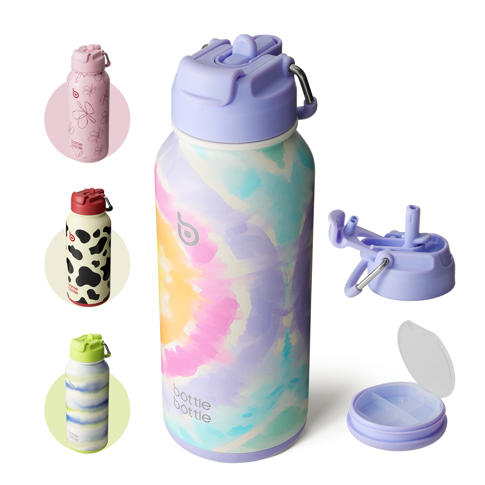 32oz Insulated Water Bottle Stainless Steel Sport Water Bottle with Straw Dual-use Lid Design for Gym with Pill Box