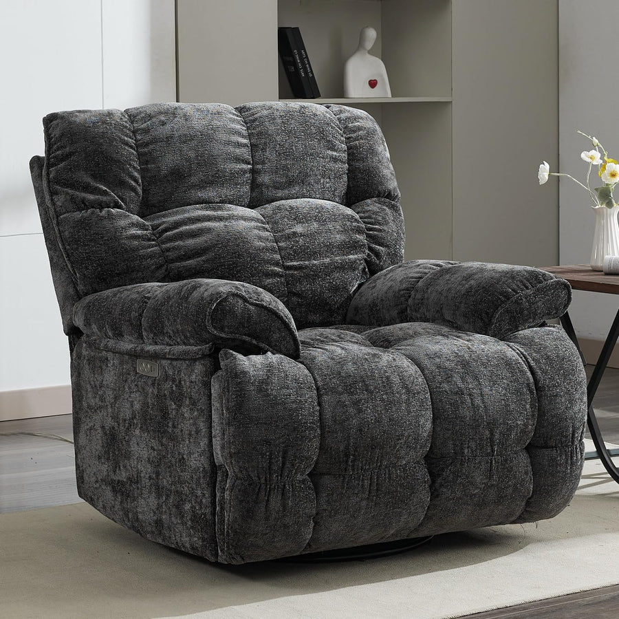 Oversized Rocker Reclining Chair, Swivel Rocking Recliner for Living Room, Overstuffed Extra Wide Single Sofa with Breathable Soft Fabric (Power, Gray)