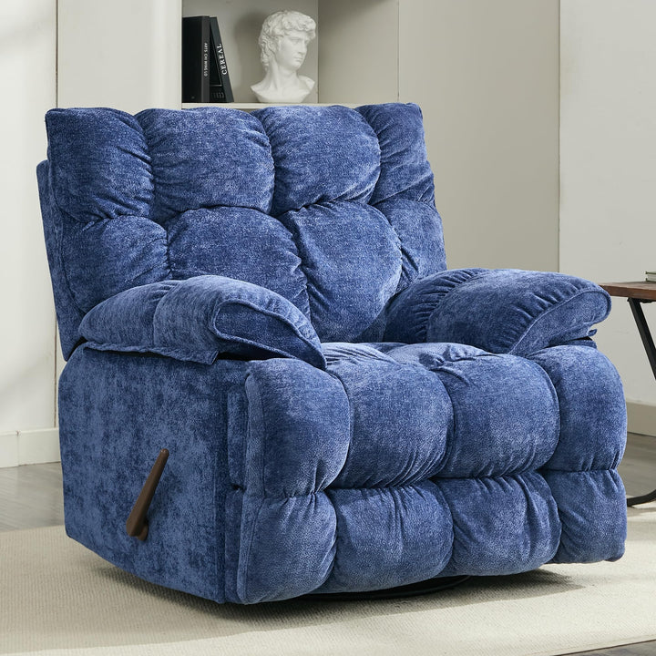 Oversized Recliner Chair, Overstuffed Swivel Rocker with Extra Wide Seat & Breathable Fabric for Living Room (Manual, Blue)