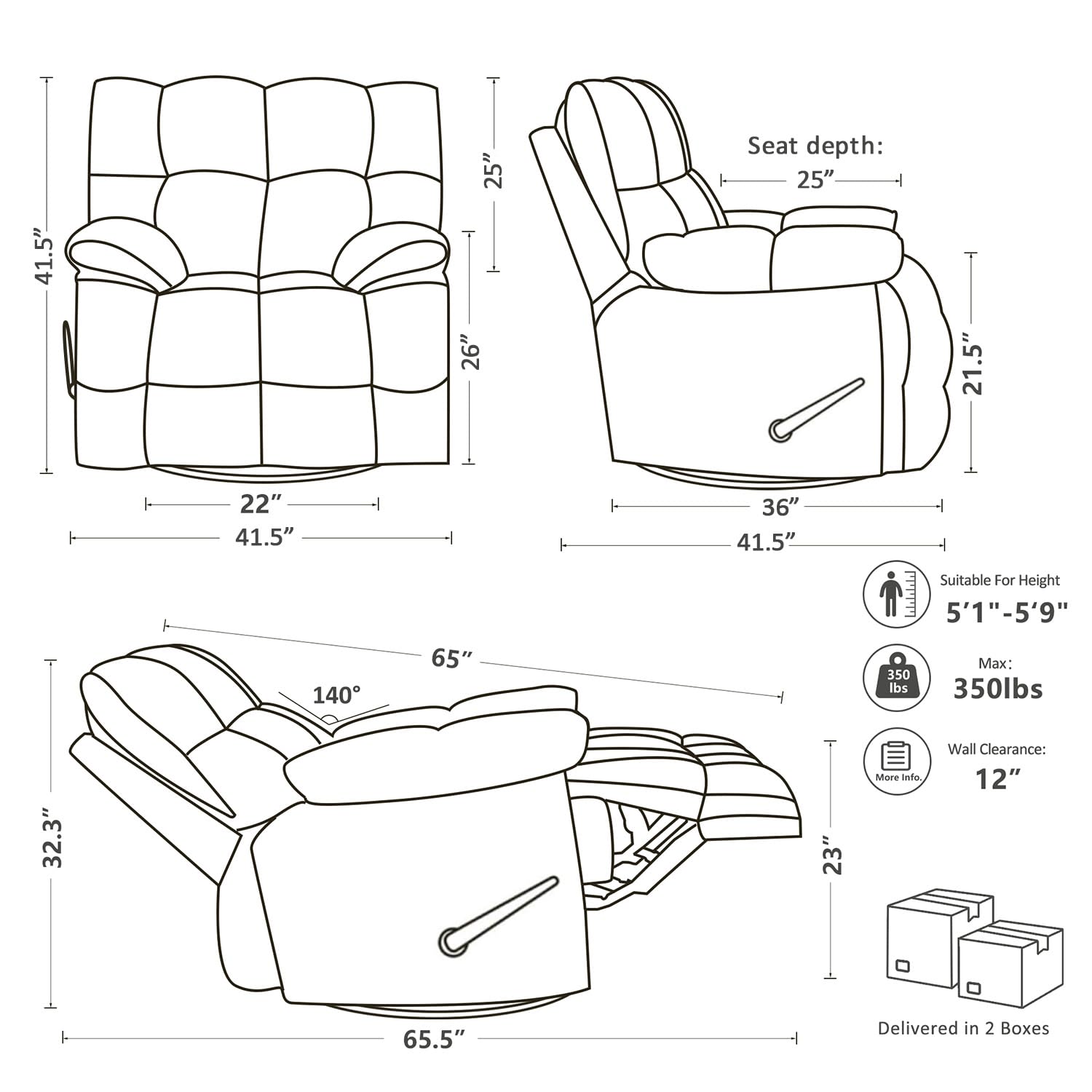Oversized Recliner Chair, Overstuffed Swivel Rocker with Extra Wide Seat & Breathable Fabric for Living Room (Manual, White)