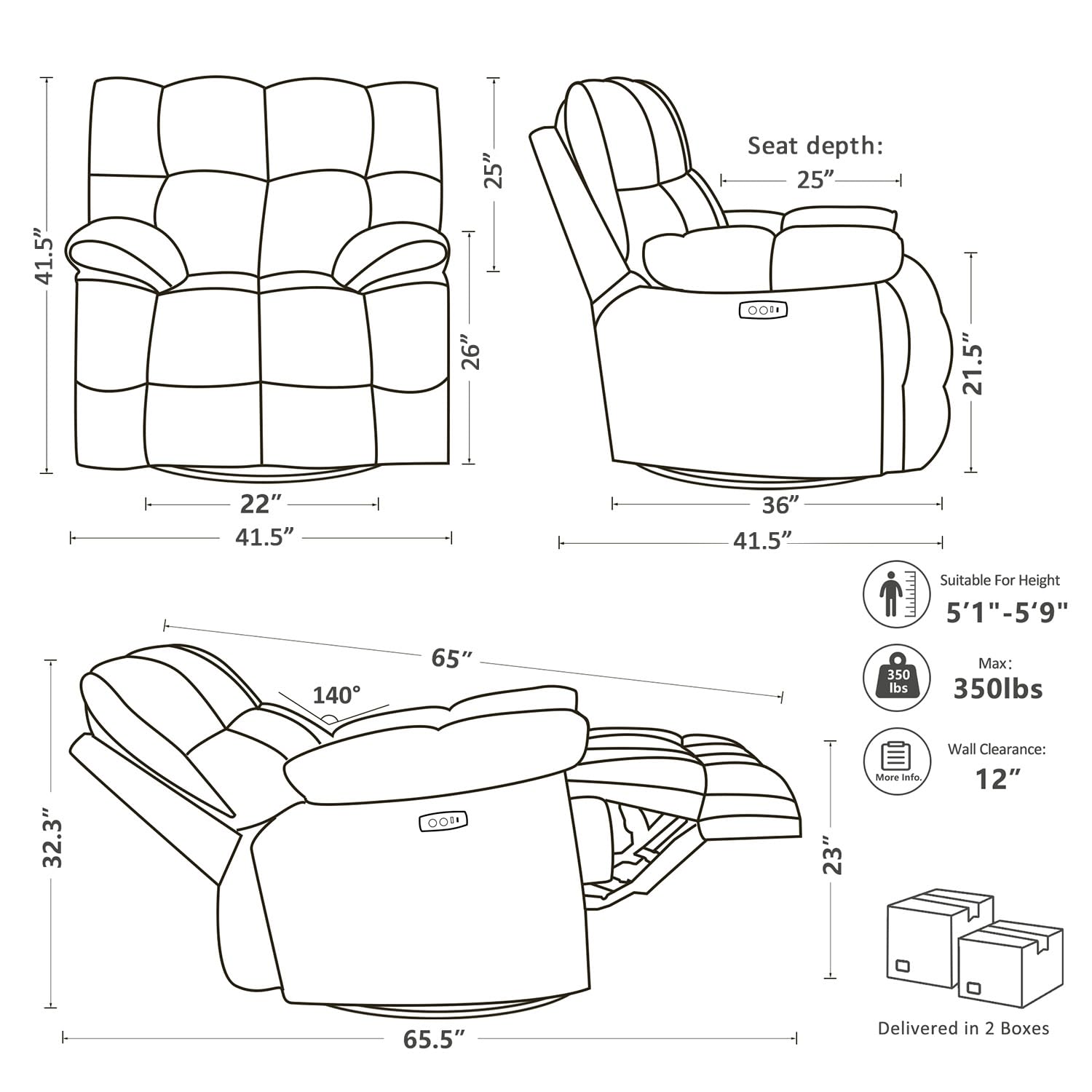 Oversized Rocker Recliner Chair,Power Swivel Recliner for Living Room,Overstuffed Extra Wide Rocking Recliners with Breathable Soft Fabric,Up to 350lbs (Power, White)