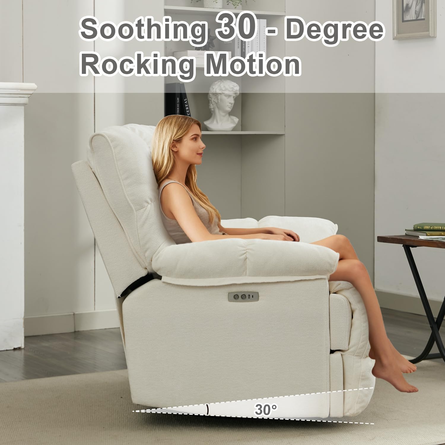 Oversized Rocker Recliner Chair,Power Swivel Recliner for Living Room,Overstuffed Extra Wide Rocking Recliners with Breathable Soft Fabric,Up to 350lbs (Power, White)